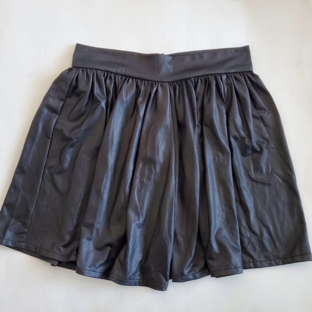 Seduction Faux Leather-Like Flared Mini Skirt, Black, S